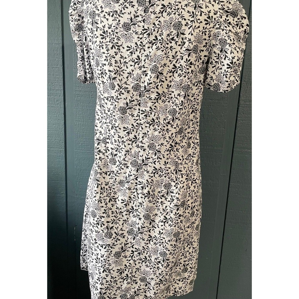 LOFT Black White Floral Print Puff Sleeve Knee Length Dress Size Medium - Picture 1 of 13